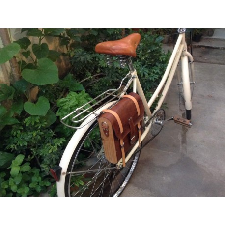 Bolso alforja cartuchera de cuero y madera vintage LIQUIDACIÓN